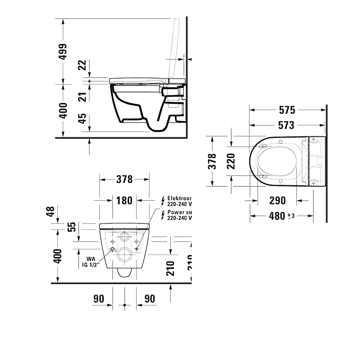 Duravit Starck f Pro Compact Комплект унитаз-биде, Сиденье для унитаза-биде SensoWash #612001012000310 и унитаз Duravit Rimless #2510092000, цвет: белый