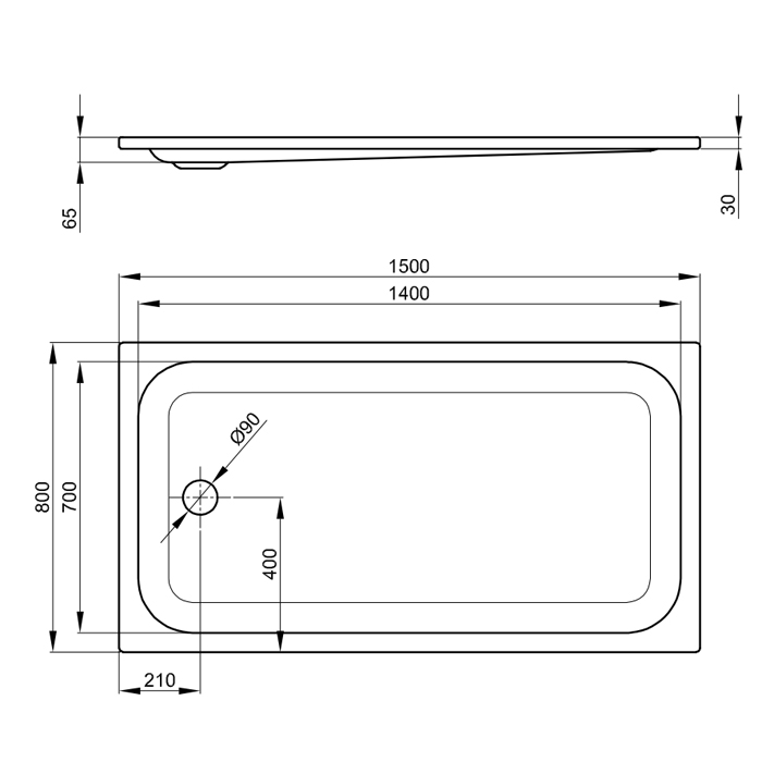 Bette Душевой поддон прямоугольный 150х80хh65см с отв-м слива d9см