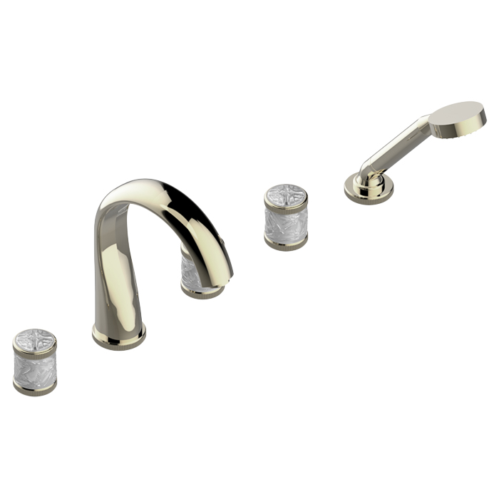 THG Hirondelles Смеситель на борт ванны, 5 отв., с ручным душем, цвет: Soft gold