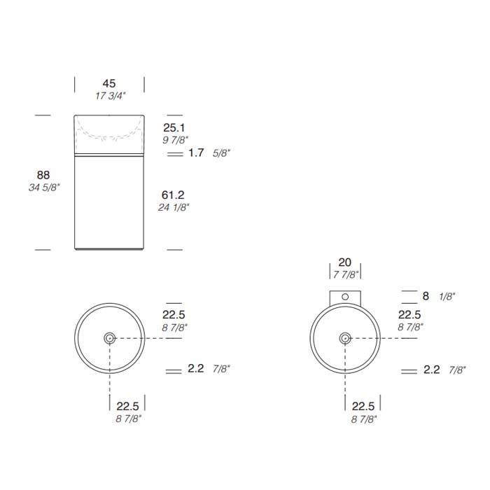 NOORTH milldue edition Roma I Раковина напольная Ø45x88cм., слив в пол, цвет: Nero opaco/Noce Canaletto/Oro