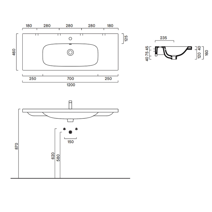 Catalano Alvea Раковина 120x46см, с 1 отв., цвет: белый глянцевый