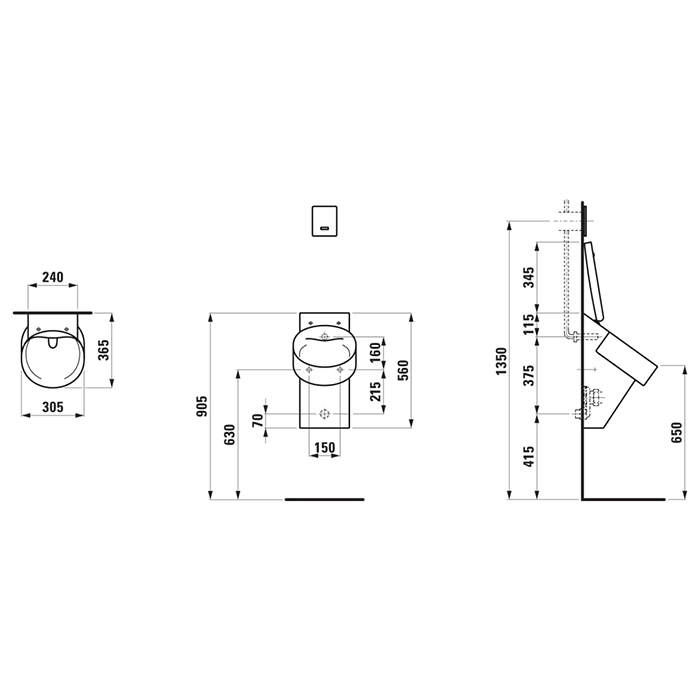 Laufen VAL Писсуар 30.5x36.5x56см., Rimless, внутренний подвод воды, цвет: белый