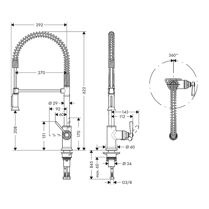 Axor Montreux Смеситель для раковины, на 1 отв.,илив: 27см., цвет: золото