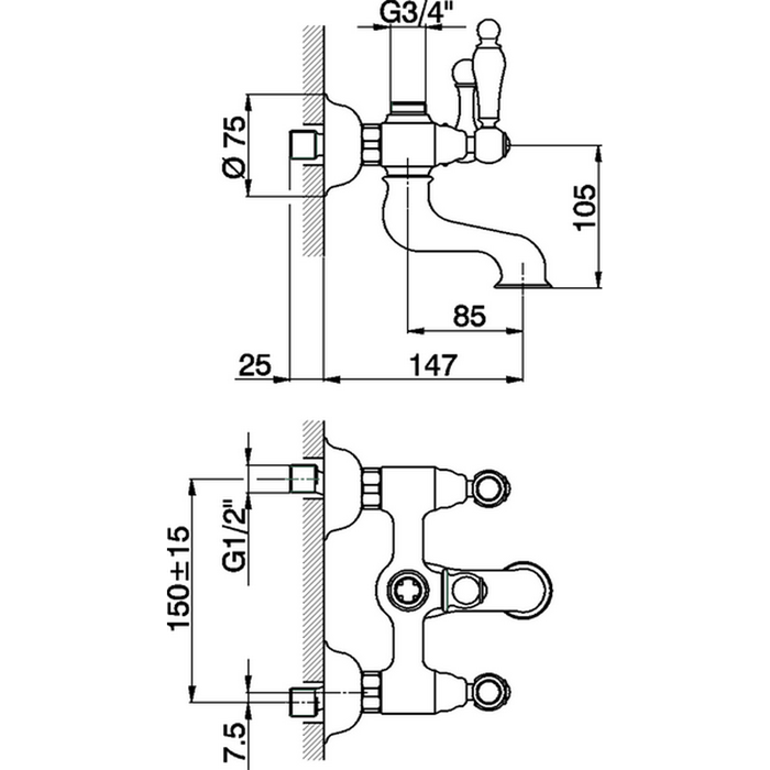 CISAL Arcana Toscana Смеситель для ванны без душевого комплекта, цвет: золото/белый