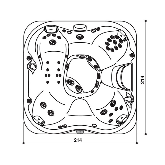 Jacuzzi SPA J335 Минибассейн 214х214х92см, ClearRay+Ozone, подсветка IR и Red, стереосистема, акрил Porcelain, с крышкой, цвет: Smoked Ebony