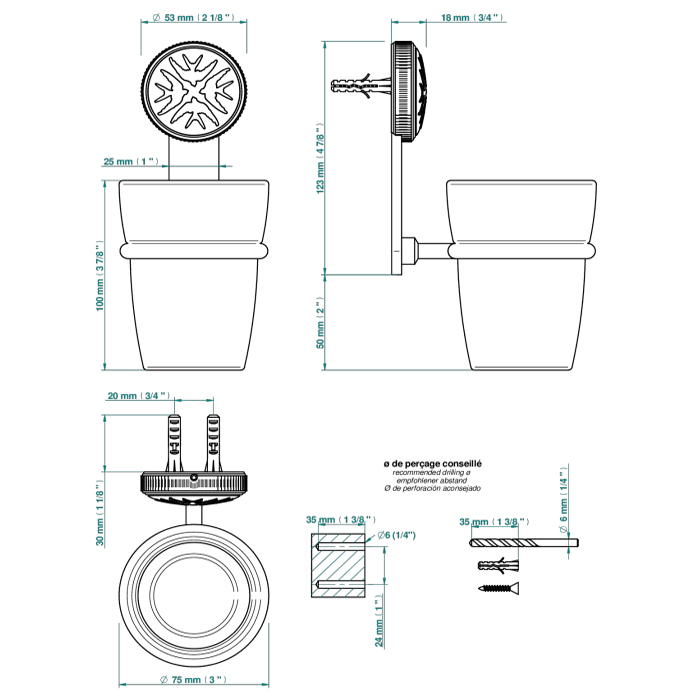 THG Hirondelles Gold Stamped Стакан подвесной, цвет: хром