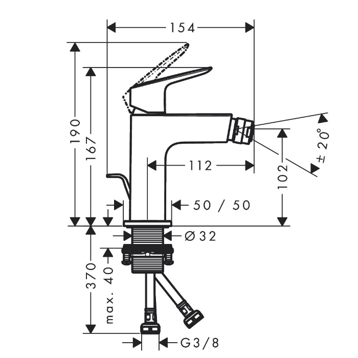 Hansgrohe Logis Смеситель для биде, 1 отв., с донным клапаном, цвет: хром