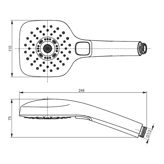 TOTO Showers Ручной душ, 110x75x248мм, трёхрежимный, Comfort Wave, Active Wave, Warm Spa, цвет: хром