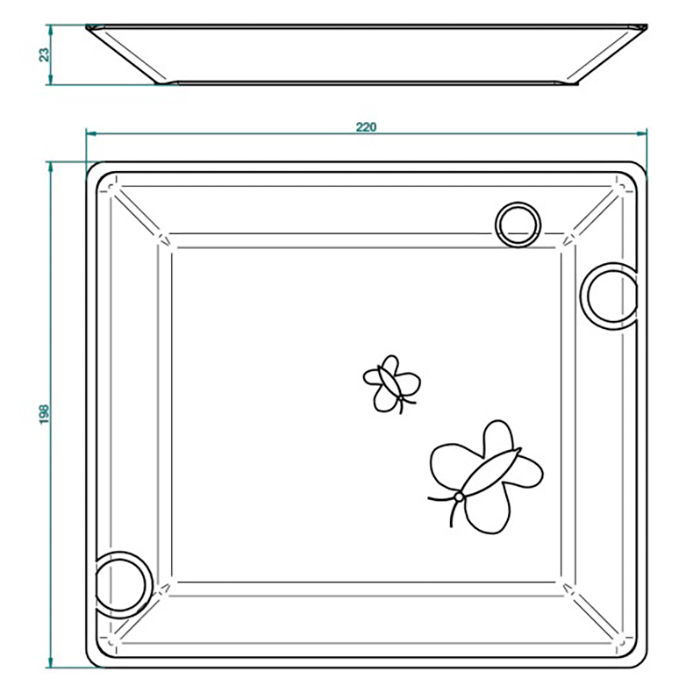 THG CAPUCINE VERT DECOR PLATINE Поднос керамический 220х198 мм., настольный, large size, декор платина/зеленый, цвет: белый