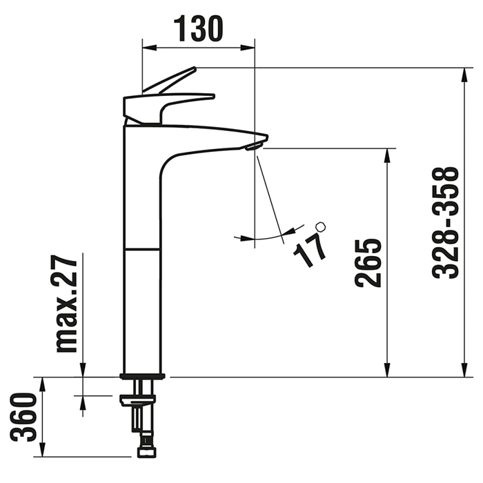 Laufen Laurin Смеситель для раковины, высокий, 1 отв., без донного клапана, Eco+, цвет: хром