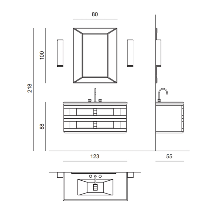 Oasis Prestige Композиция №1 Комплект мебели подвесной, 123х55хh218 см, цвет: Lino/золото