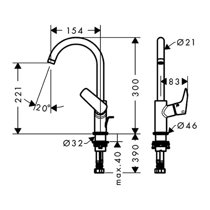 Hansgrohe Logis, Смеситель для раковины, поворотный излив, с донным клапаном, Цвет: хром