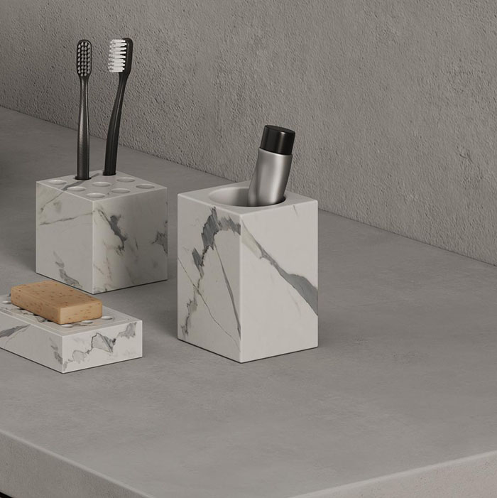 Dea Design Marble Стакан настольный, 8х8хh12см., из мрамора, цвет: Statuario White