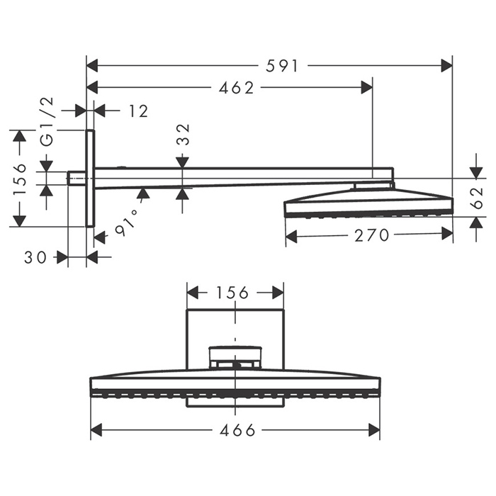 Hansgrohe Rainmaker Select 460 Верхний душ 46х30см, настенный, цвет: хром/черный