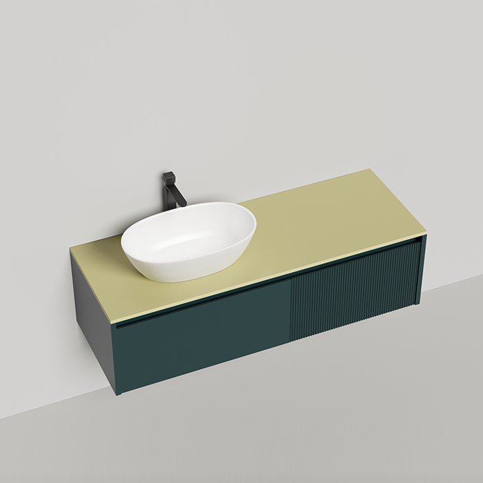 Salini Domino Тумба со столешницей и накладной раковиной, 140х50х40см., из S-Stone в сборе, крепеж; сифон; фасад: эмаль Ral6004, столешница: Ral1000