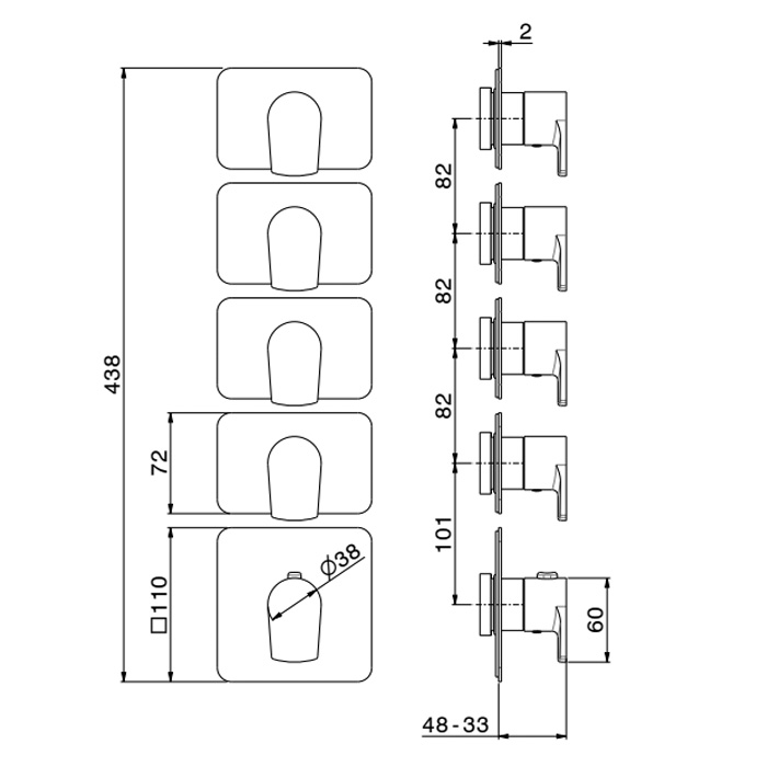Newform Haka Смеситель для душа, термостатический, на 4 потока, цвет: PVD brushed gun metal