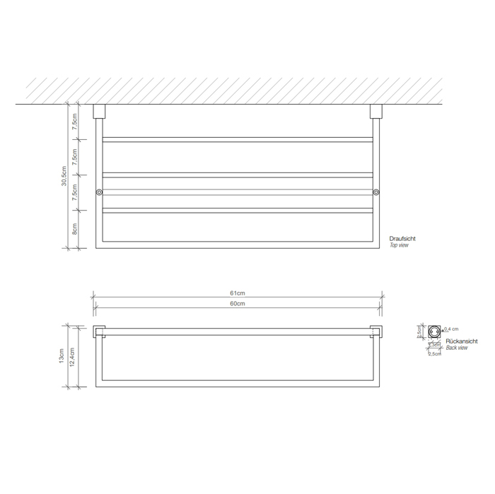 Decor Walther Corner KHT Полотенцедержатель 60см, подвесной, цвет: черный матовый