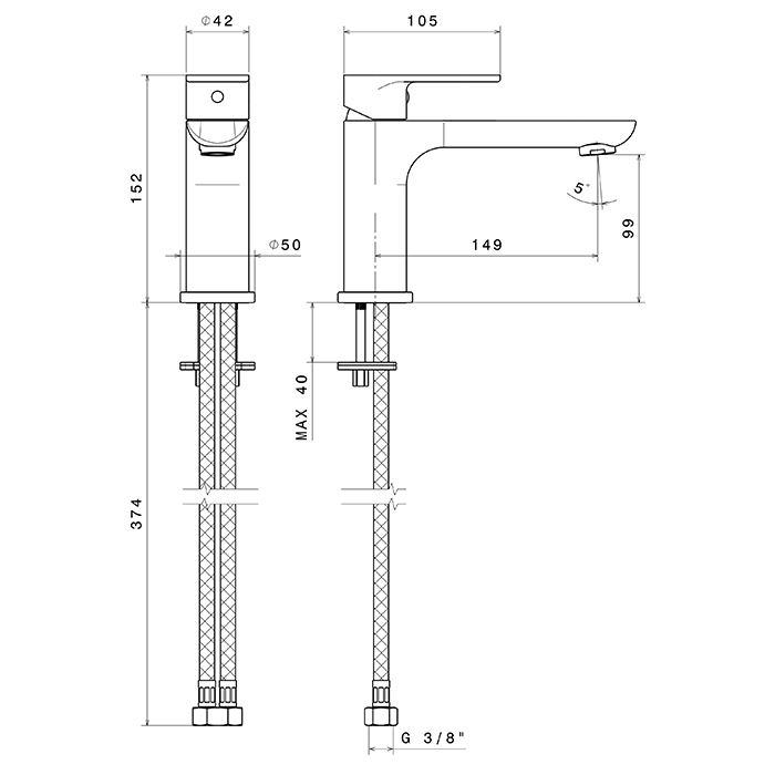 Newform Extro Смеситель для раковины, 1 отв., длинный излив, цвет: хром