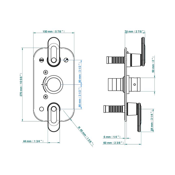 THG CORVAIR A MANETTES FIOR DI BOSCO Смеситель для душа встраиваемый, термост, с запорн вент и перекл на 2 полож, внеш часть, цвет: полированное золото