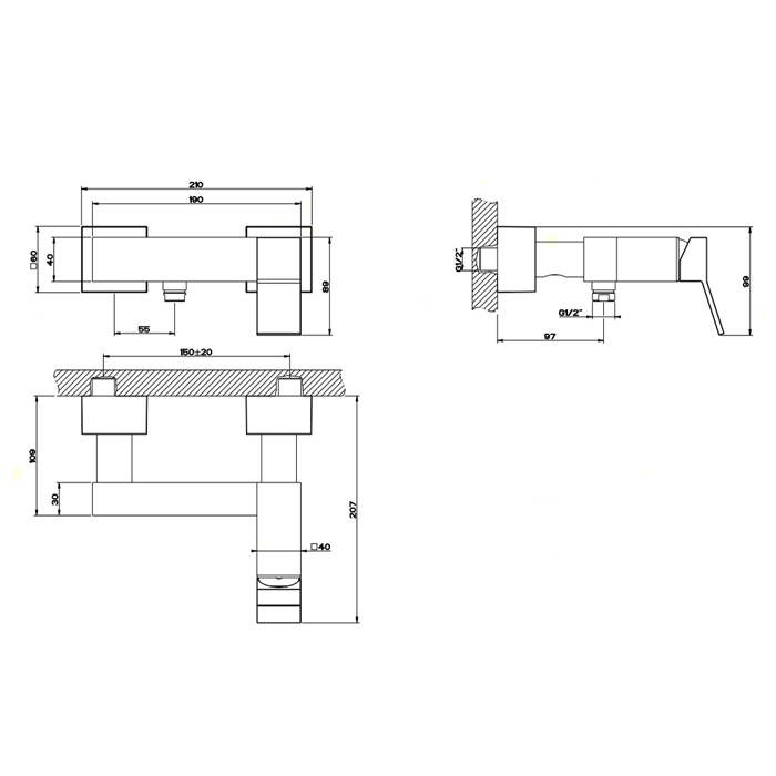 Gessi Rettangolo K Смеситель для душа без душевого комплекта, цвет: хром