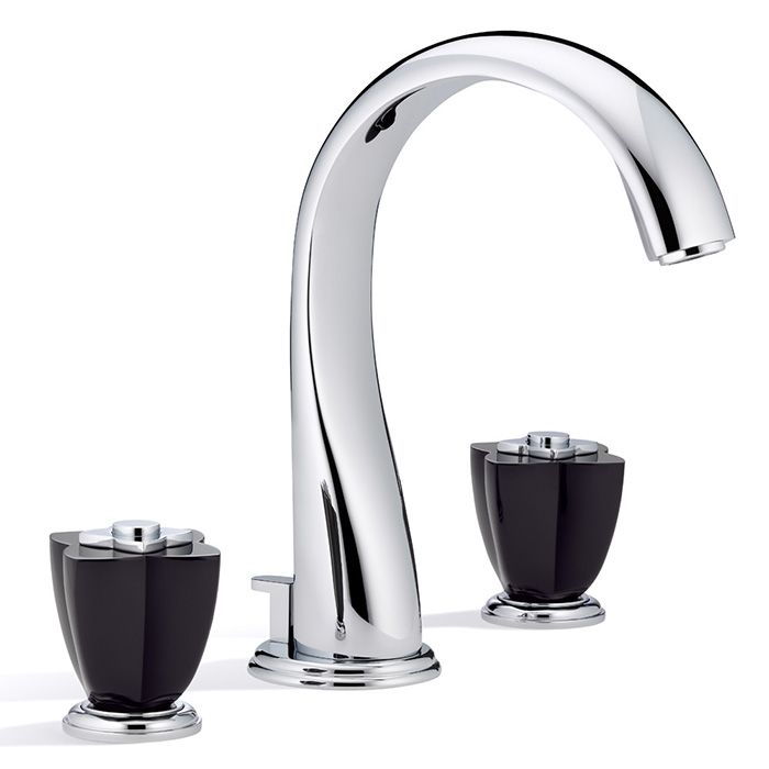 THG Petale de Cristal noir Смеситель для раковины, 3 отв., цвет: хром/черный хрусталь