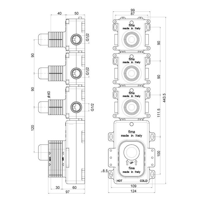 Fima Carlo Frattini Fimathermbox F2463 Внутренняя часть встраиваемого термостатического смесителя для душа, 3 источника