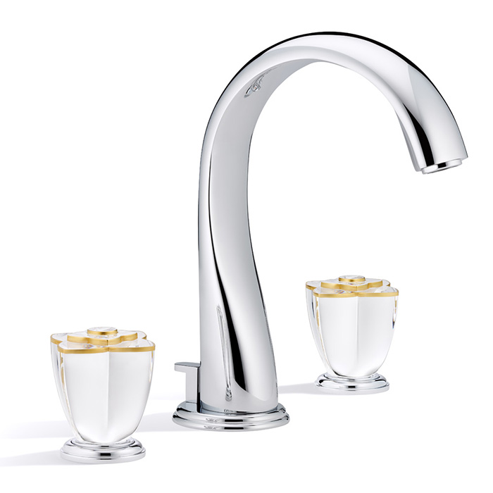 THG Petale de Cristal clair lisere dore Смеситель для раковины, 3 отв., цвет: хром/прозрачный хрусталь с золотым декором