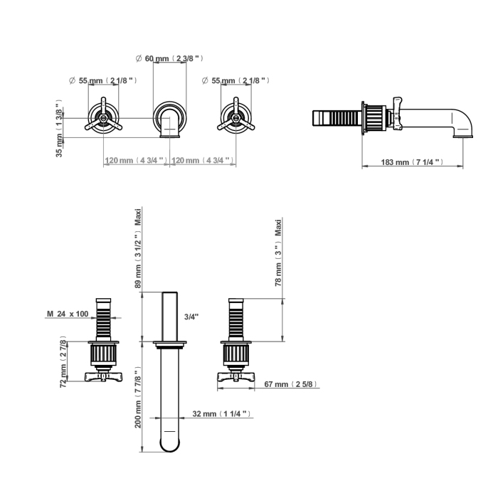 THG Hamptons Смеситель для раковины, настенный, цвет: золото