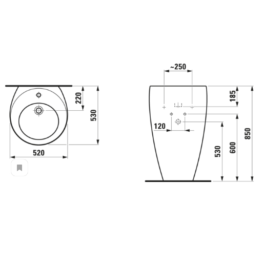 Laufen Alessi One Раковина пристенная 52х53х85 см, 1 отв., покрытие LLC, цвет: белый