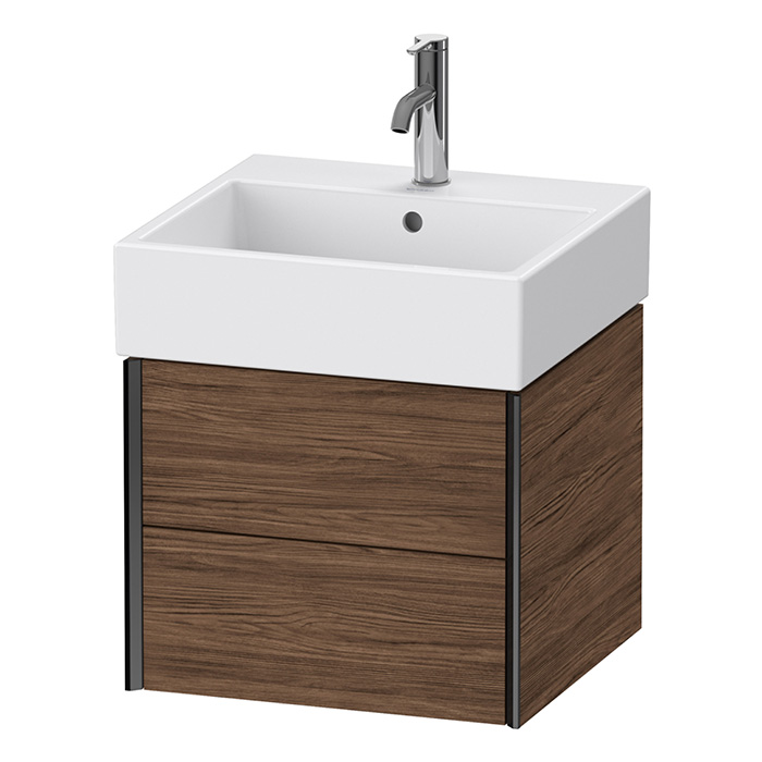 Duravit XViu Тумба подвесная 48.4x45.4x39.7см, с раковиной, 2 ящика, цвет: walnut dark/черный матовый