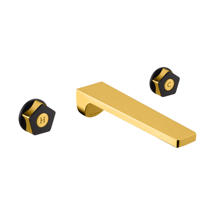 Newform ParkLE Смеситель для раковины, настенный, без донного клапана, цвет: PVD glossy gold/черный матовый