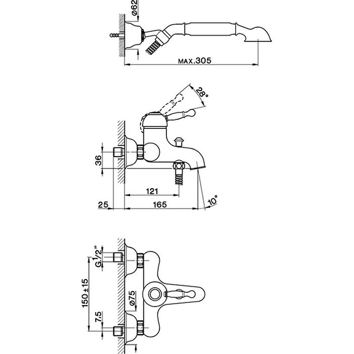CISAL Arcana Royal Смеситель для ванны с душевым комплектом, цвет: золото