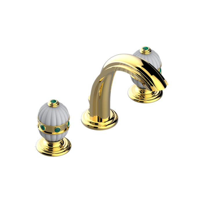 THG Amboise Malachite Смеситель для раковины, 3 отв., цвет: золото/малахит