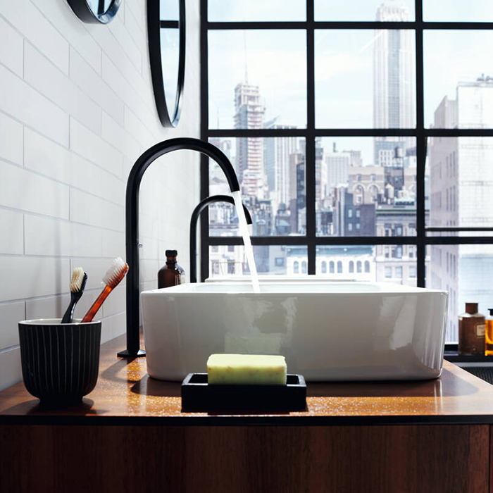 Axor One Смеситель для раковины, 1 отв., излив h260мм, Select, со сливом push-open, цвет: черный матовый