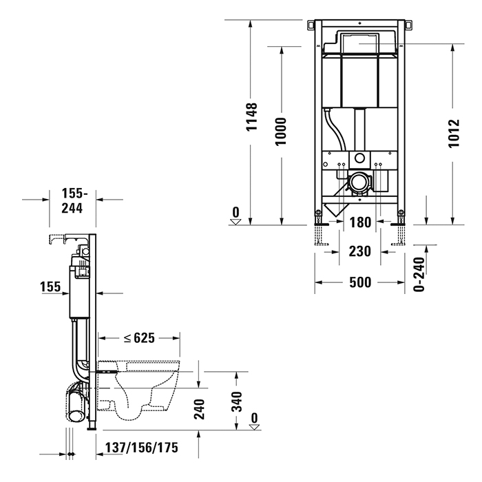 Duravit DuraSystem Рама для установки подвесного унитаза 114.8x50x15.5 см, в сборе с бачком 9л