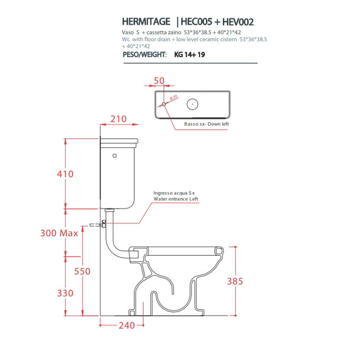Artceram HERMITAGE Унитаз приставной слив в пол, 36х55см, с крепежом в комплекте, цвет: белый/хром