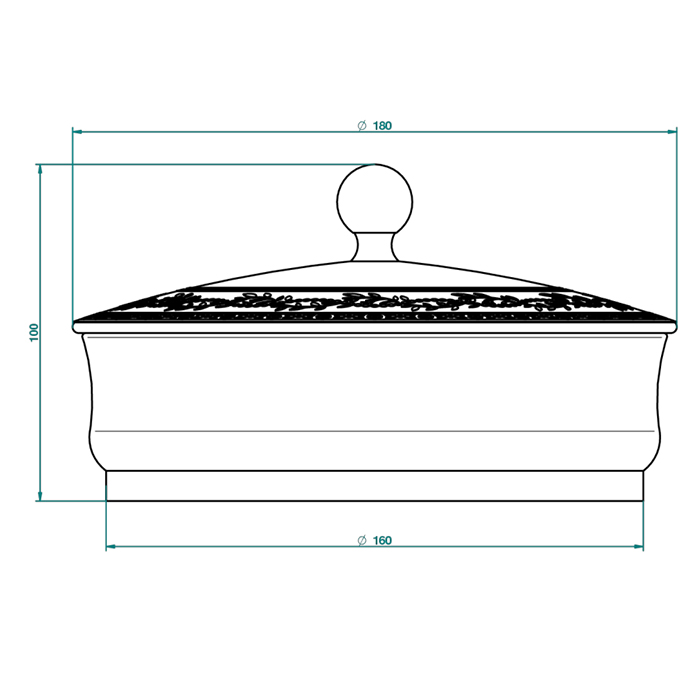 THG MARQUISE NOIR DECOR OR Китайская лакированная коробка с белой керамической крышкой Ø180 мм., big size, декор черный/золото, цвет: золото