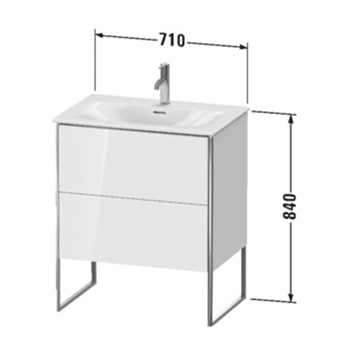 Duravit XSquare Тумба с раковиной 71x47.8х59.2см., напольная, 2 яшика, встроенные ножки с регулировкой по высоте, цвет: Black High Gloss