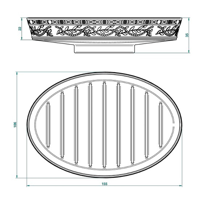 THG Marquise platinum decor Мыльница керамическая, настольная, декор платина, цвет: белый