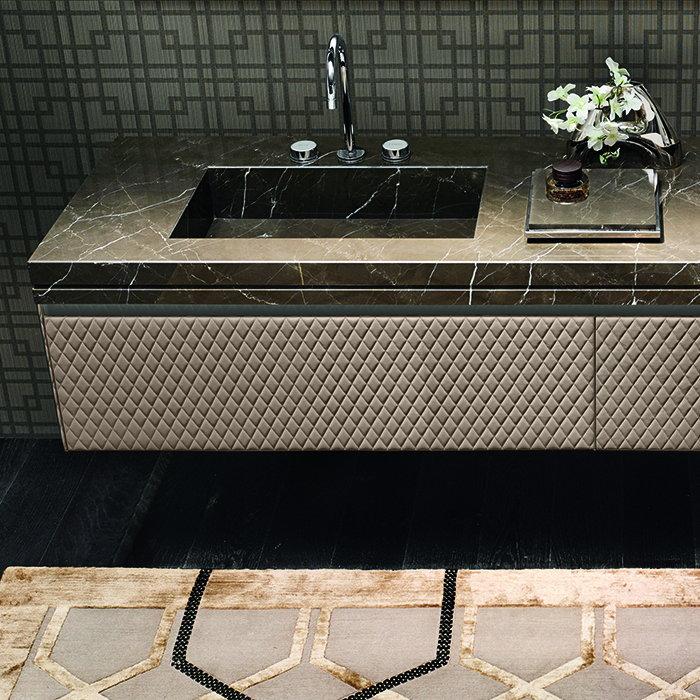 VITAGE milldue edition FOUR SEASONS Комплект мебели с базой, интегрированными раковинами PLANS, зеркалом LOSANNA, 216см, подвесной, цвет: мрамор bronzo amani-B58 экокожа visione-223 черный хром