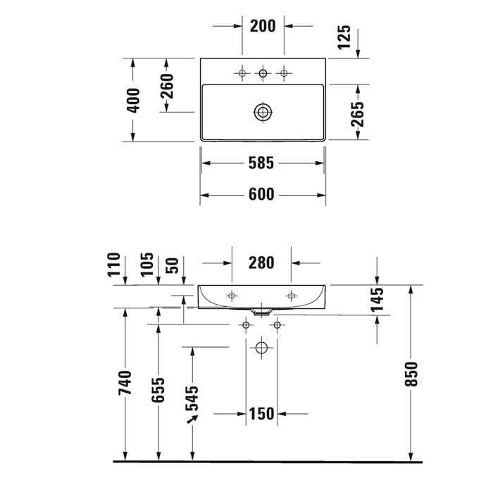 Duravit DuraSquare Раковина накладная 60x40см., с 3 отв., цвет: белый