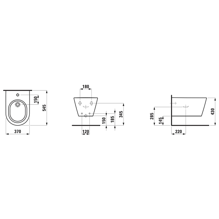 Laufen Kartell Биде подвесное 54.5x37x29см., 1 отв., цвет: черный матовый