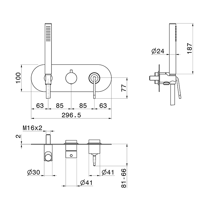 Newform O'Rama Смеситель для душа, встраиваемый, с ручным душом, 2 потока, внешняя часть, цвет: gold satin