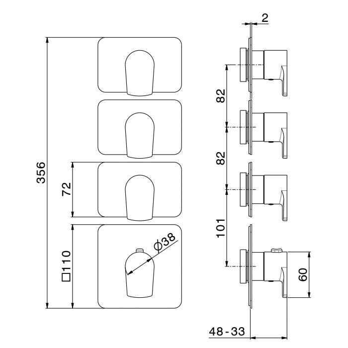 Newform Haka Смеситель для душа, термостатический, на 3 потока, цвет: PVD brushed copper bronze