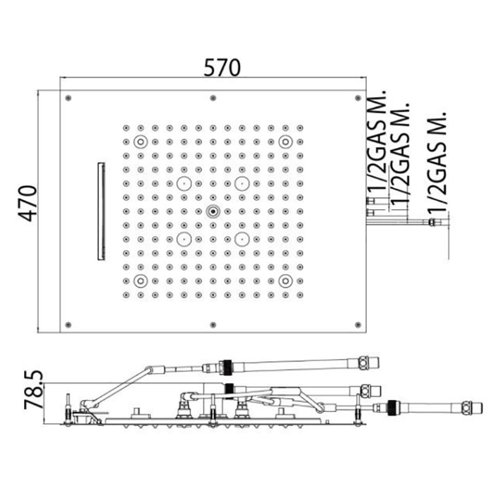 BOSSINI DREAM/3 Верхний душ 570 x 470 мм, 3 режима (дождь, каскад, туман), с 4 LED (белый), блок питания/управления, цвет: хром