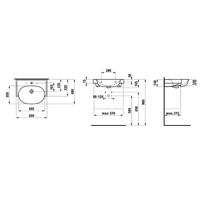 Laufen New Classic Раковина 60х48х16.5 см, 1 отв., накладная, с переливом, цвет: белый