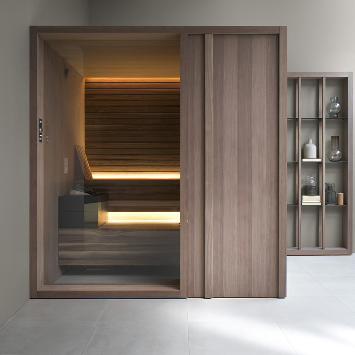 Effegibi Yoku S Door Сауна 174x170х214см, угловая DX, цвет: термообработанная древесина