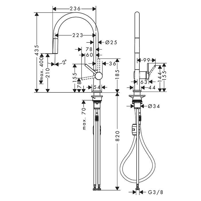 Hansgrohe Talis M54 Смеситель для кухни, на 1 отв, излив 21cм., с вытяжным изливом, цвет: хром