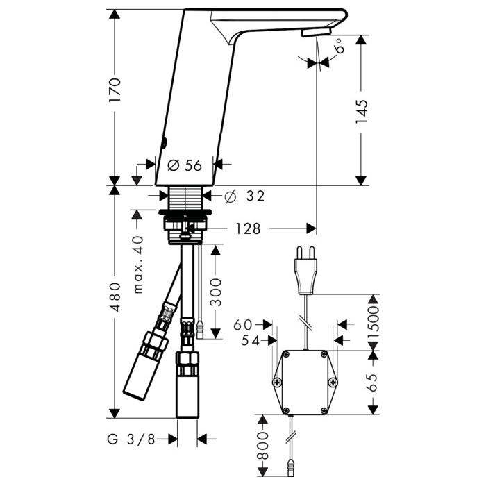 Hansgrohe Metris S Смеситель для раковины, электронный, 1 отв., цвет: хром