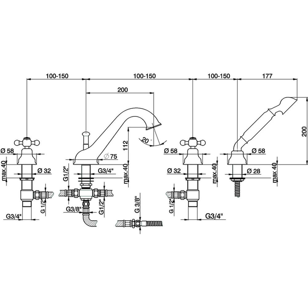CISAL Arcana Ceramic Смеситель на борт ванны на 4 отв., цвет: хром